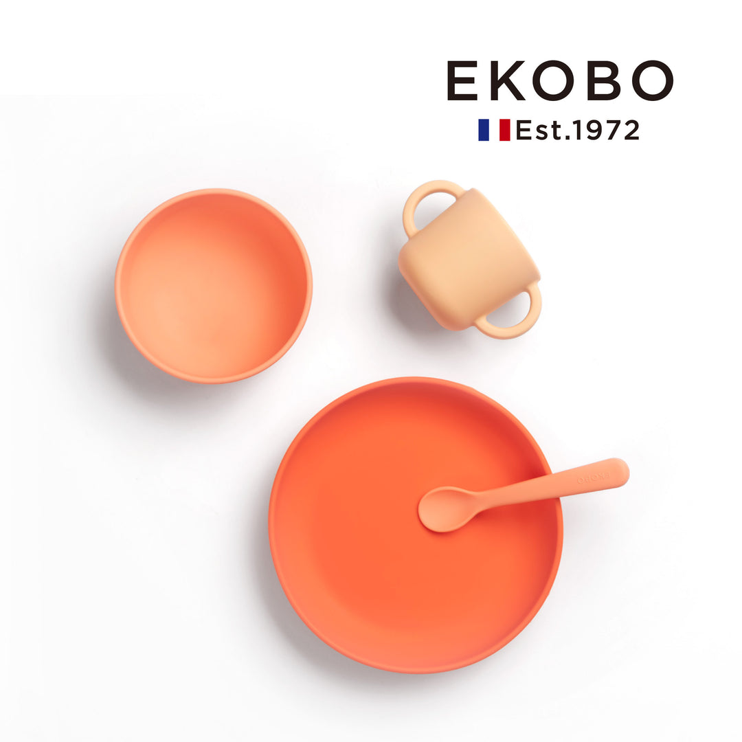 【EKOBO】防滑矽膠學習餐具四件組-奶油粉