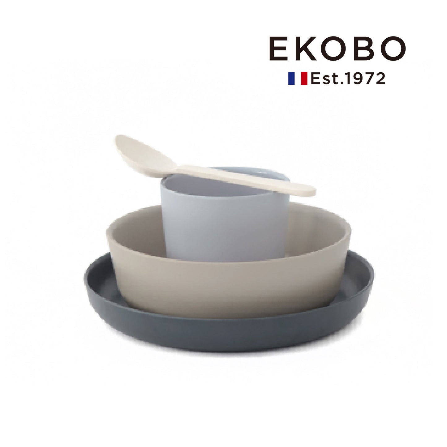 【EKOBO】Bamboo fiber children's tableware set of four-sesame cream (MIKU)