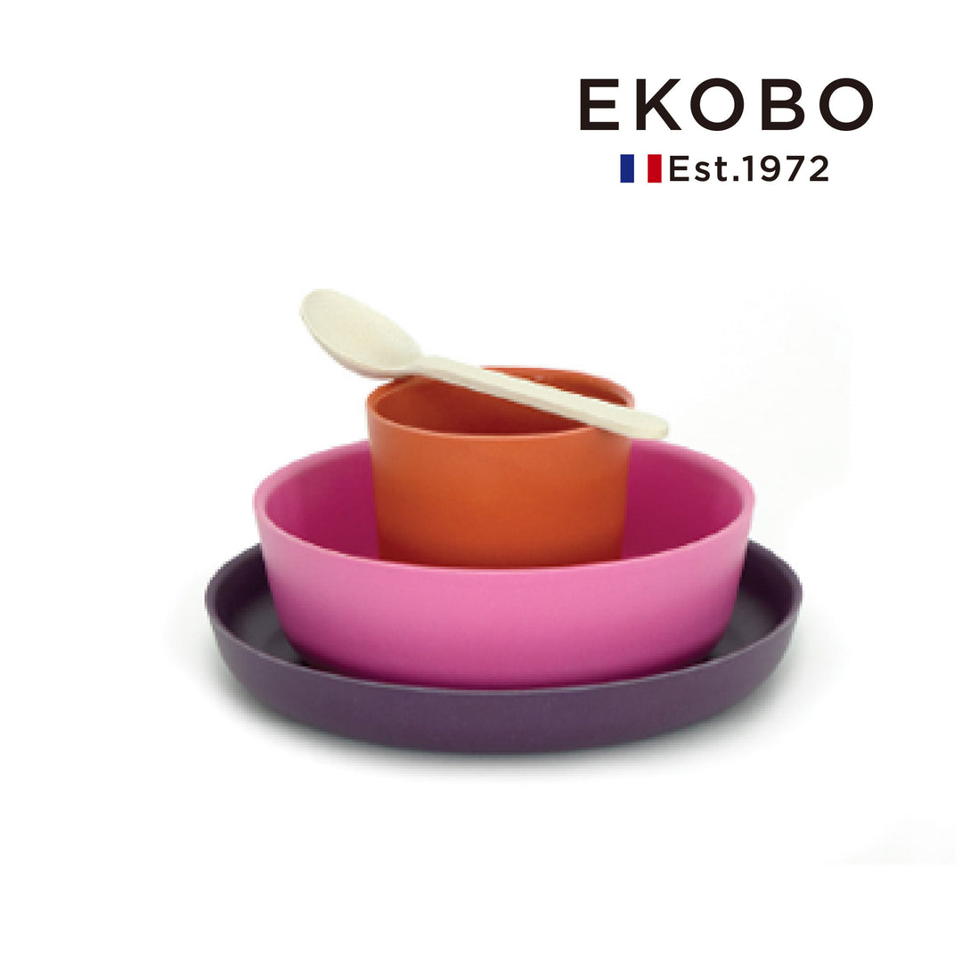 【EKOBO】竹繊維子供食器4点セット～真夏のワイルドベリー（UME）