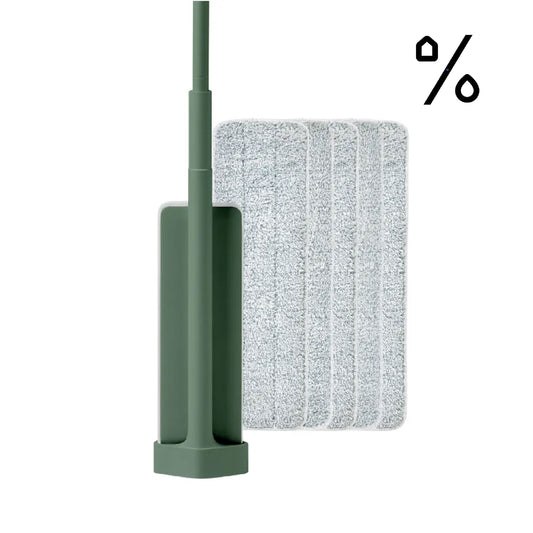 [PERCENT] QUICK MOP Hand-wash-free high-efficiency flat mop 1 pack + mop cloth 5 packs (green/white)