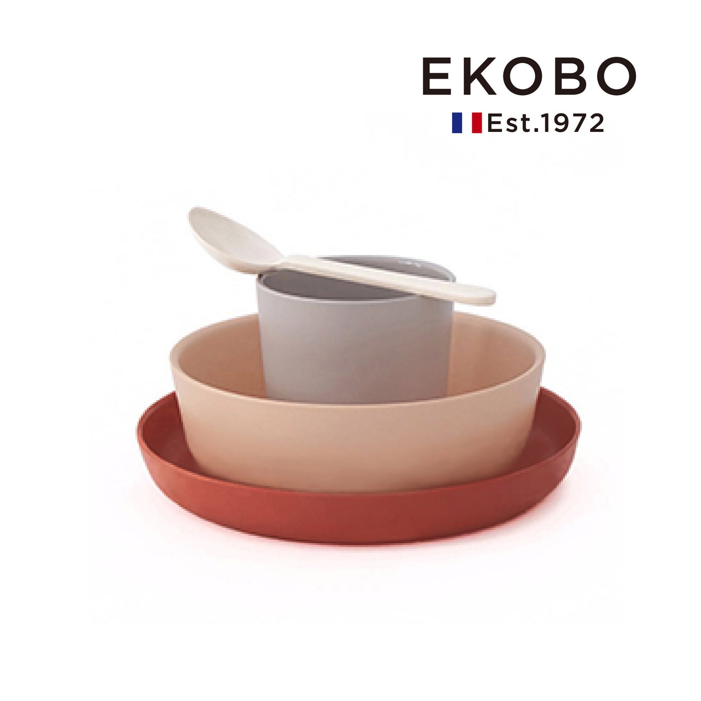 【EKOBO】Four-piece bamboo fiber children’s tableware set-Caramel Latte (AKI)