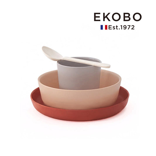 【EKOBO】Four-piece bamboo fiber children’s tableware set-Caramel Latte (AKI)